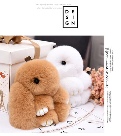 Fluffy Rabbit Fur Pompon Keychain – Cute Bunny Bag and Car Key Ring for Women and Girls