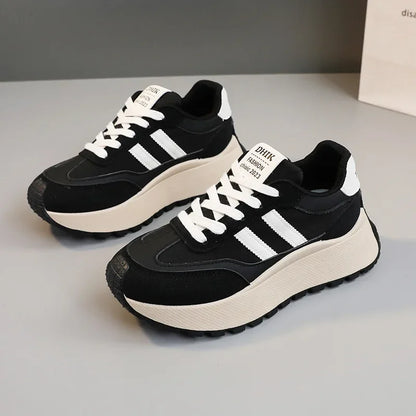 Spring Thick Bottom Women's Shoes – 2024 Summer Casual Patchwork Leather Sneakers, Vulcanized Casual Shoes for Ladies (Chaussure Femme)