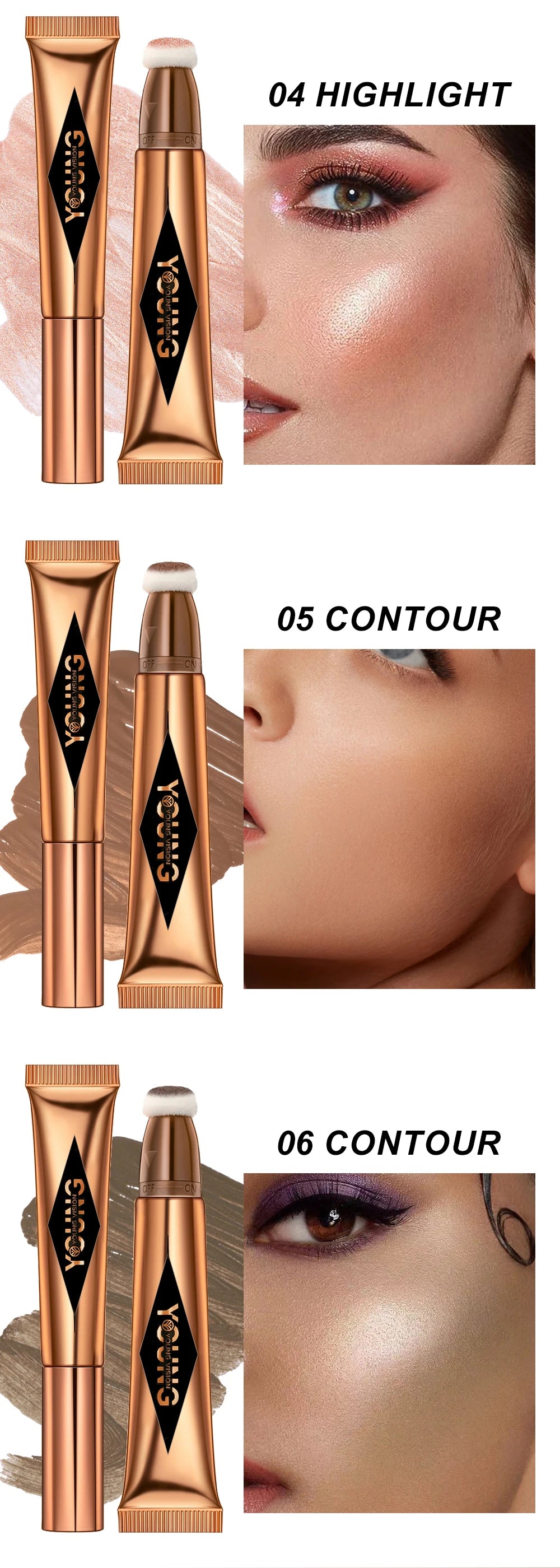 YOUNG VISION Air Cushion Powder Blusher - High Gloss Stick Rouge Makeup Liquid, 6 Color Options