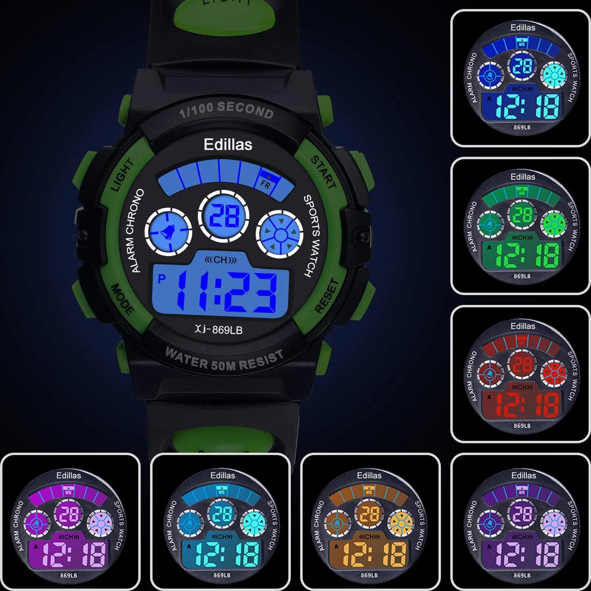 Socico Digital Watch for Kids - Color LED Sports Wristwatch with Alarm Clock and Waterproof Design for Boys and Girls