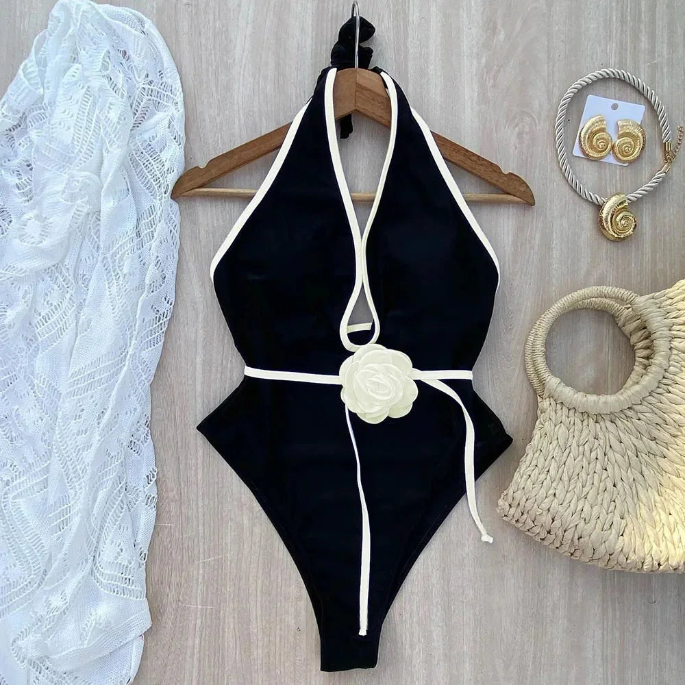 2025 Women’s Floral Halter One Piece Swimsuit – Bandage Monokini Bathing Suit Beachwear
