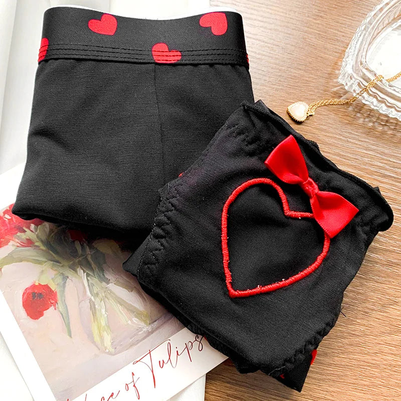 Heart Printed Couple Underwear - Sexy Low Waist Briefs for Women & Men, Breathable Boxer Panties, Boyfriend Girlfriend Lingerie