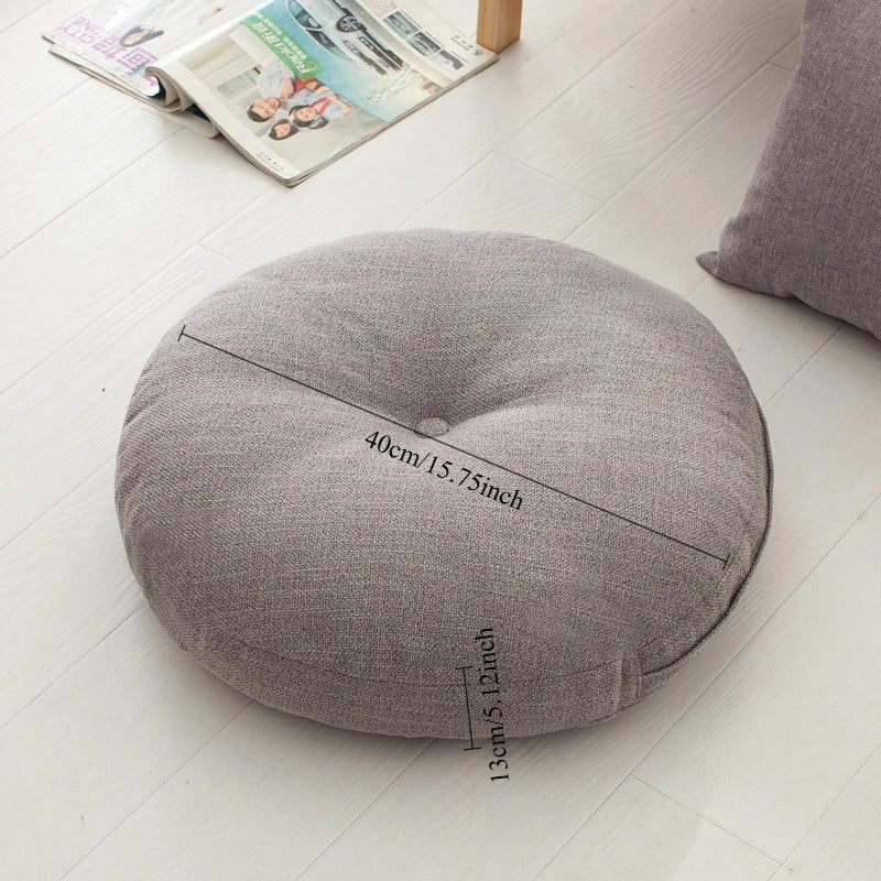 40cm Linen Seat Cushion – Soft Cotton Filled Thickened Circular Pillow for Sofa, Balcony, Office Chair & Car Seat