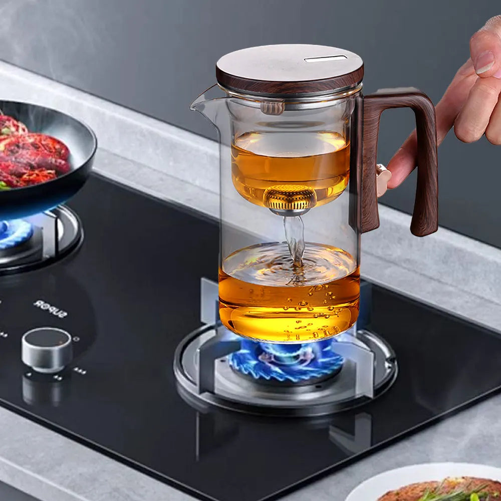 Glass Tea Pot Kettle with Magnetic Infuser - 520ML/720ML Tea Filtration Cup Set with One-Click Switch