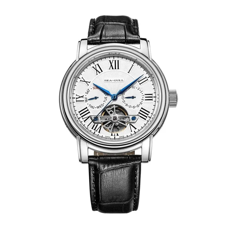 Seagull Men’s Automatic Mechanical Watch - Multi-Function Hollow Flywheel Business Wristwatch