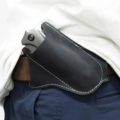 Leather Folding Knife Sheath with Waist Belt Clip - Anti-Scratch Holder for Pocket Knives and Tools, Ideal for Camping