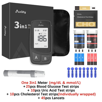 3-in-1 Multifunction Cholesterol, Uric Acid, and Blood Glucose Meter – Diabetes, Gout, and Blood Sugar Monitor with Test Strips