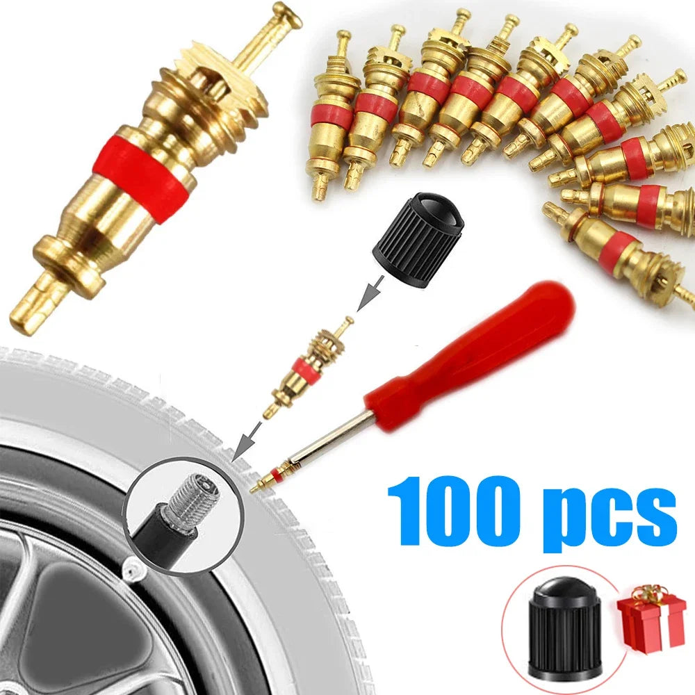 Copper Valve Core Set for US Tire Valves - Includes Core Remover Tool for Cars, Motorcycles and Bikes, Auto and Bicycle Accessories