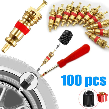 Copper Valve Core Set for US Tire Valves - Includes Core Remover Tool for Cars, Motorcycles and Bikes, Auto and Bicycle Accessories