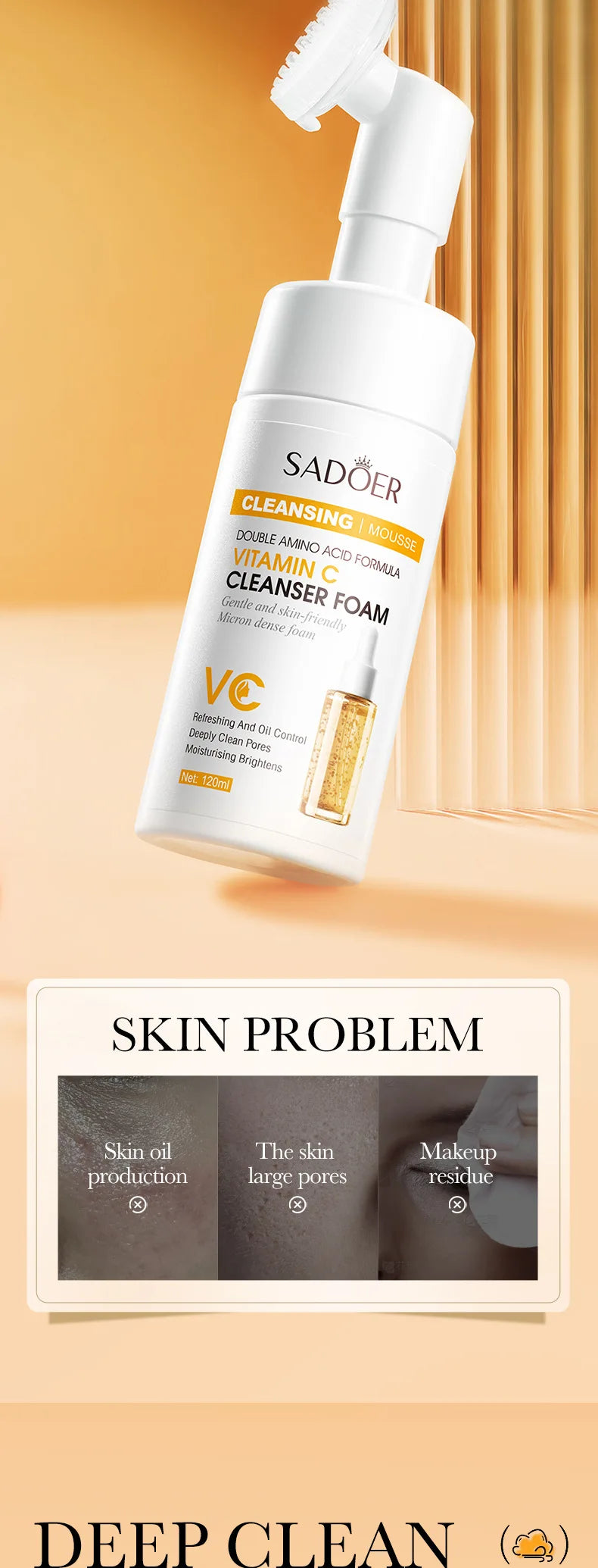 SAODER Q10 & Vitamin C Facial Cleanser — Moisturizing Brightening Face Wash Foam for Gentle Skin Cleansing