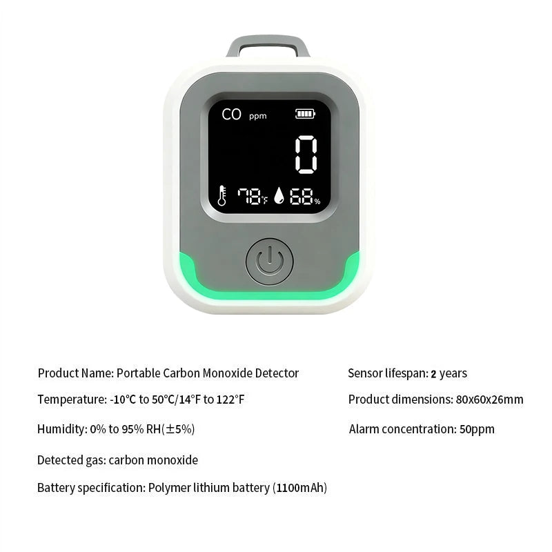 Portable 5-in-1 Carbon Monoxide Detector - Rechargeable CO Alarm for Caravans, Camping & Outdoor Use