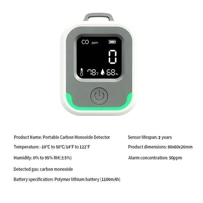 Portable 5-in-1 Carbon Monoxide Detector - Rechargeable CO Alarm for Caravans, Camping & Outdoor Use