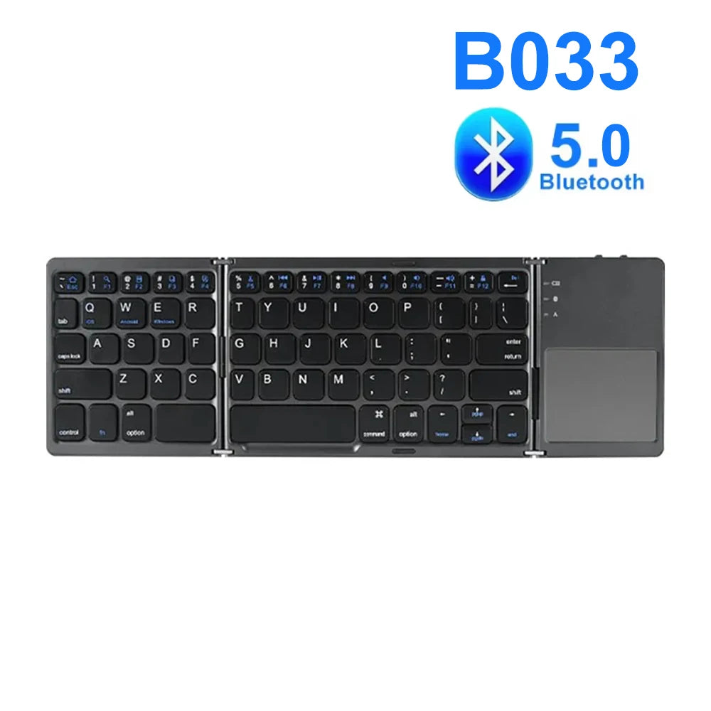 Tri-Fold Bluetooth Wireless Keyboard with Touchpad – Portable Rechargeable Mini Keyboard for Windows, Android & iOS Devices