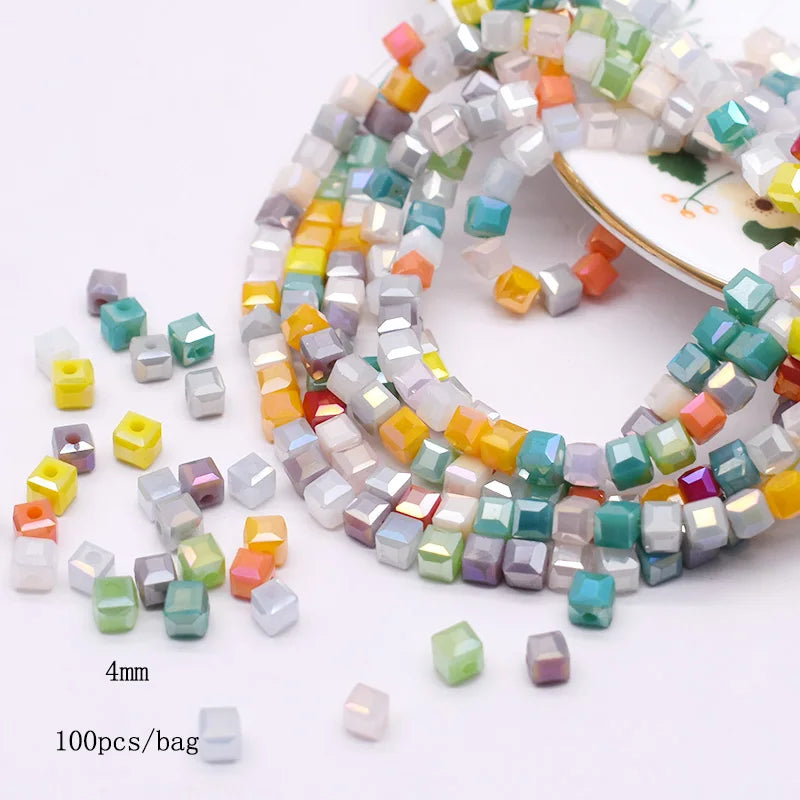 Pink Czech Glass Crystal Beads - 3mm 4mm 5mm Cube Square Candy Seed Beads for DIY Jewelry Making Charms