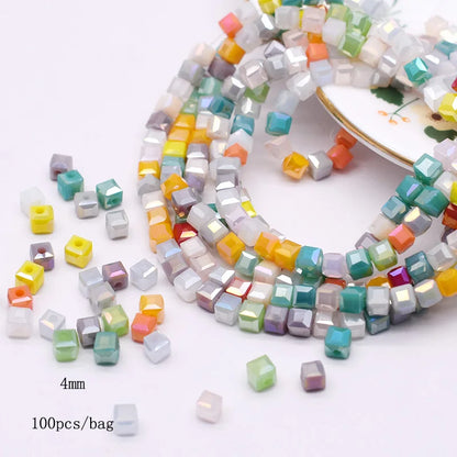 Pink Czech Glass Crystal Beads - 3mm 4mm 5mm Cube Square Candy Seed Beads for DIY Jewelry Making Charms