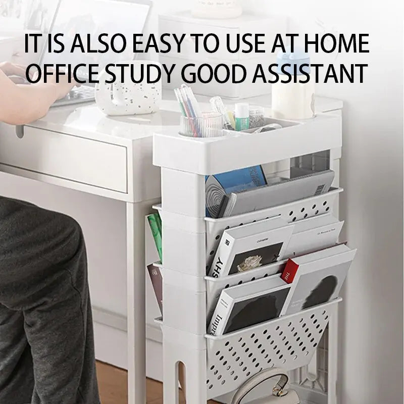 Floor Mounted Movable Bookshelf with Wheels - Classroom Desk Storage Rack with Large Capacity, Multi-Layer Book Storage Rack