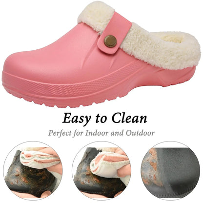 Bebealy Casual Women’s Garden Shoes & Warm Fluffy Men’s Waterproof Winter Slippers – Outdoor Antiskid Classic Leopard Design