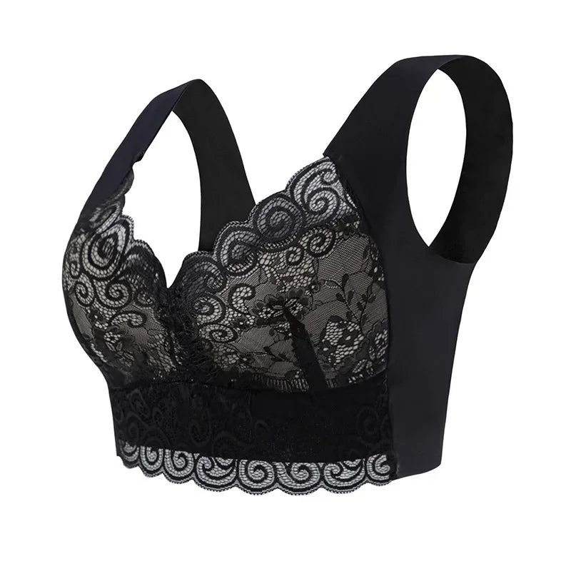Ice Silk Seamless Lace Bra Top — No Steel Ring Comfortable Support Underwear, Large Size Sleep Bra Vest Bralette