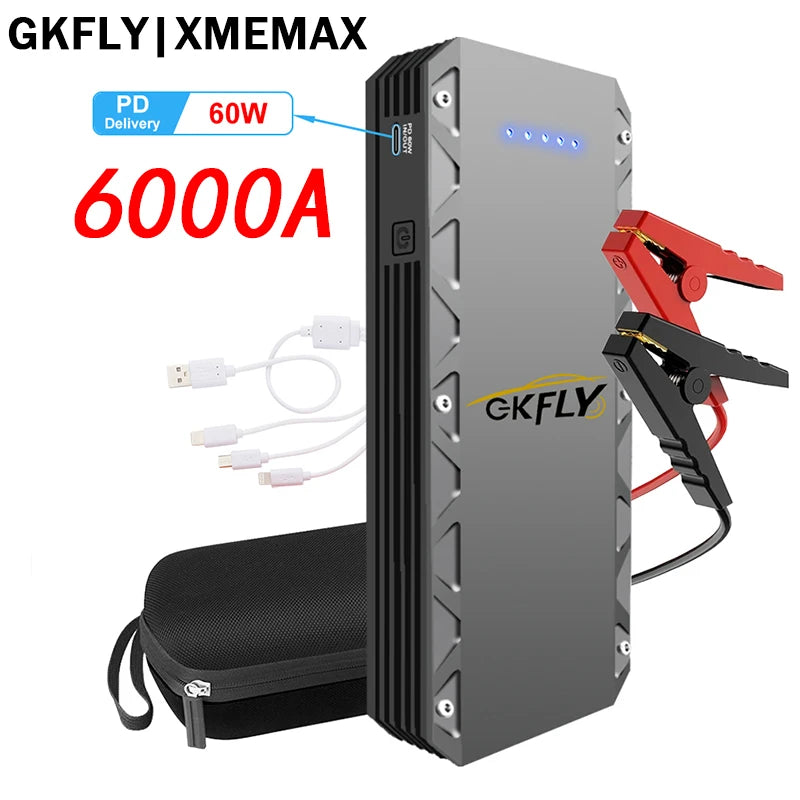 GKFLY 12V Car Jump Starter 18000mAh – 3000A Power Bank & Battery Booster for Petrol & Diesel Cars