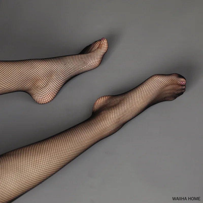 Sexy Black Fishnet Over-the-Knee Stockings — Non-Slip, Hollow-Out Lace Tights for Women