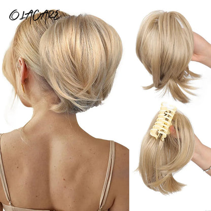 Messy Bun Hair Piece – Claw Clip-in Short Straight Ponytail Extension, Tousled Updo Bun for Women & Girls