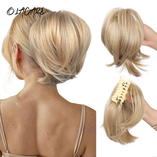 Messy Bun Hair Piece – Claw Clip-in Short Straight Ponytail Extension, Tousled Updo Bun for Women & Girls
