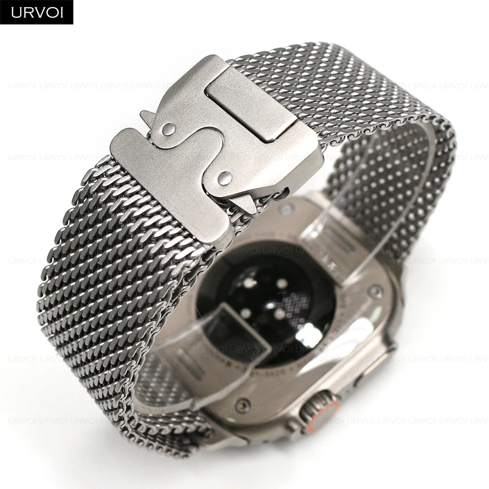 URVOI Stainless Steel Mesh Band for Apple Watch Ultra 2/1, Series 10/9 – 316L Secure Parachute Buckle, 46/49mm