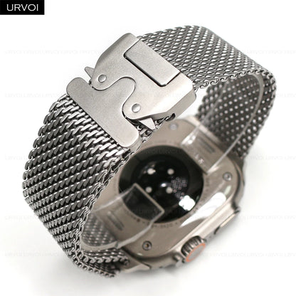 URVOI Stainless Steel Mesh Band for Apple Watch Ultra 2/1, Series 10/9 – 316L Secure Parachute Buckle, 46/49mm