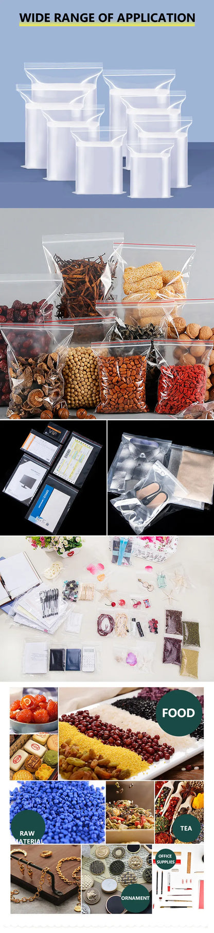 100PCS Thick Zipper Sealed Bags – Clear Plastic Storage Bags for Jewelry, Food Packing, Reclosable Ziplock Bags