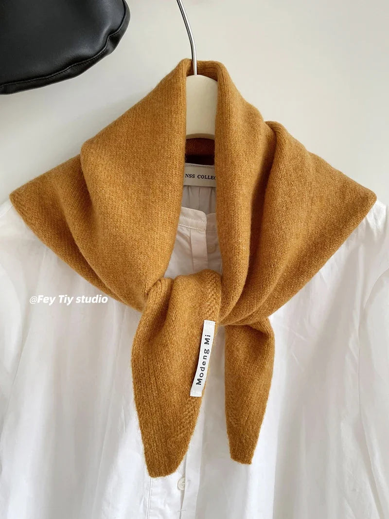 British Korean Style Wool Knitted Triangular Scarf – Multi-Functional Headscarf, Warm Knit Scarf for Women