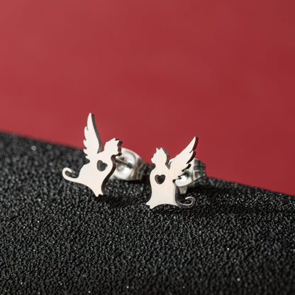 Jisensp Cartoon Cat Earrings — Cute Stainless Steel Kitten Studs for Women & Girls, Funny Animal Jewelry