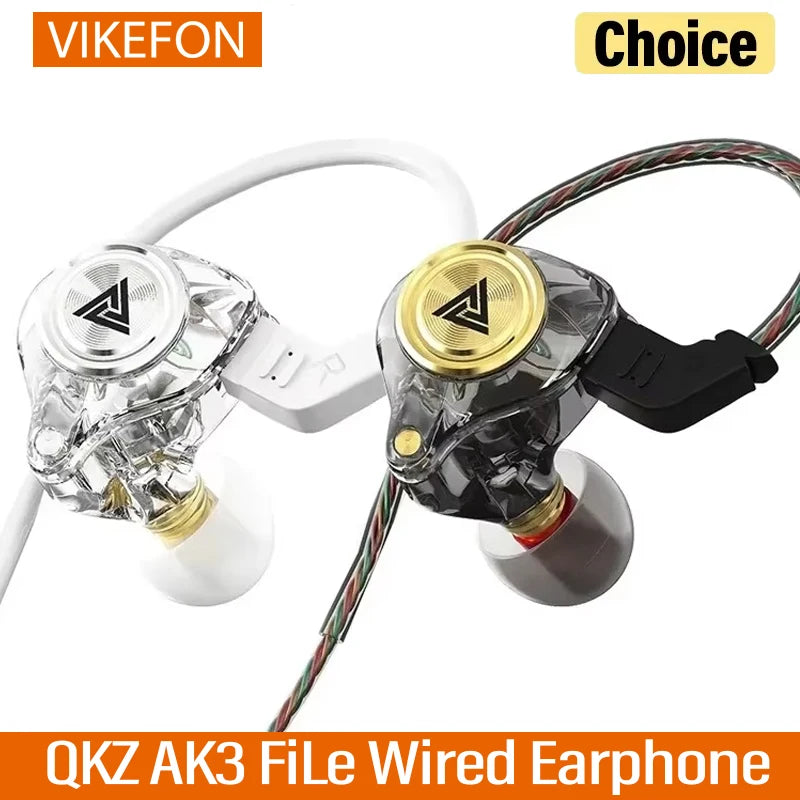 QKZ AK3 Wired Earphones - HiFi Bass Headphones with Microphone for Gaming, Sports & Music