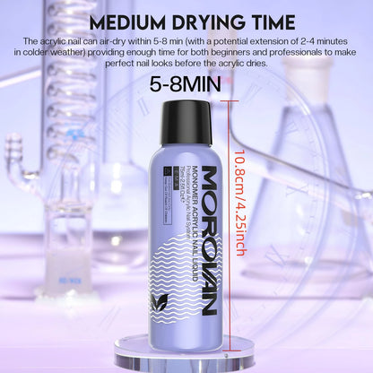 Morovan Monomer Acrylic Nail Liquid Kit — MMA-Free Formula with Nail Dehydrator & Primer for Nail Extensions