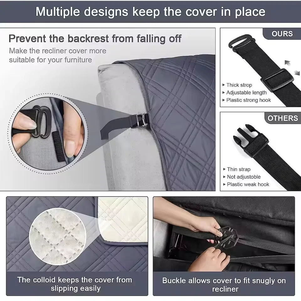 100% Waterproof Recliner Chair Cover – Non-Slip Recliner Slipcover with Pocket for Bedroom, Office & Living Room
