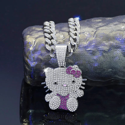 Hello Kitty Y2K White Gold Pendant Necklace – Sweet Long Layered Jewelry Chain for Women, Halloween Style (Europe & America)