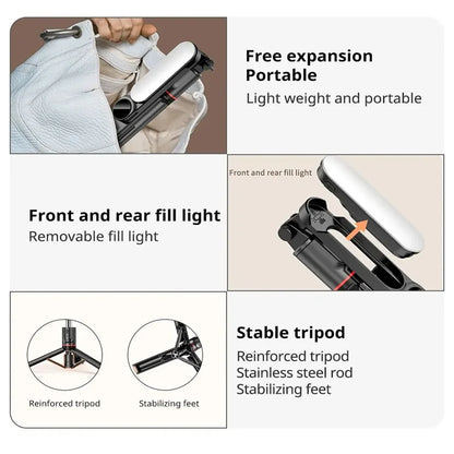 FANGTUOSI 2025 L15 Wireless Selfie Stick Tripod – Foldable Monopod with LED Light for Smartphones, TikTok & Live Shooting