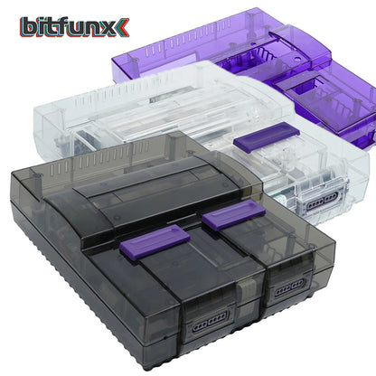 Bitfunx SNES Replacement Shell – Transparent Black Case for Nintendo SNES SFC US Version Retro Gaming Console