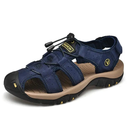 Men's Leather Summer Sandals - Breathable Casual Outdoor Beach Slippers & Wading Shoes