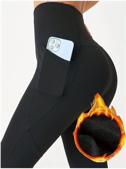 Women’s High Waist Lift Hip Leggings – Pocketed, Fleece-Lined, Thick Yoga Pants for Spring, Autumn & Winter