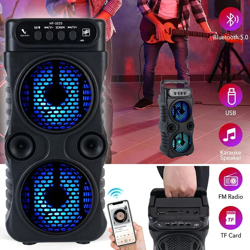 Portable Wireless Bluetooth Speaker – Dual 3" Stereo Subwoofer with Deep Bass, USB Powered for Parties, Dancing & Karaoke