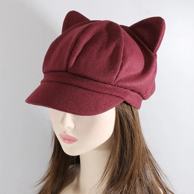 Autumn Winter Wool Newsboy Cap – Solid Octagonal Beret Hat for Women & Men, Casual Painter Style