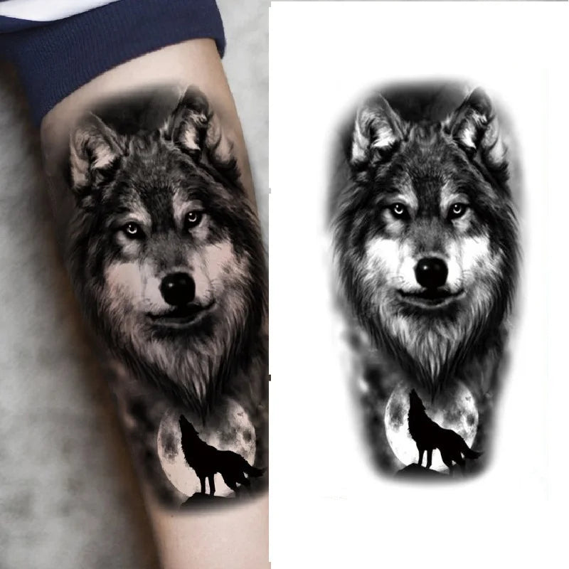 Waterproof Temporary Tattoo Sticker: Forest Lion, Tiger, Bear Flash Tattoos - Women's Leopard, Wolf, Crown Body Art, Men's Arm Fake Tatoo