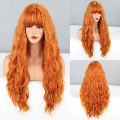 Long Wavy Green Synthetic Wig – Heat-Resistant Women's Cosplay, Party, Lolita Style, Half Part, Red/Black/Pink