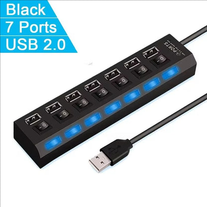 7-Port USB 2.0 Switch Extension Hub — One-to-Seven USB Splitter for PC, Laptop & Desktop