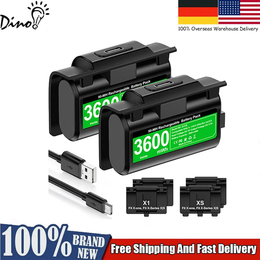 Rechargeable 2×3600mWh Battery Packs for Xbox Series X/S & Xbox One with USB Charging Cable