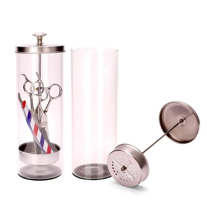 Beauty Hair Sponge Stainless Steel Glass Disinfection Jar — Filtered Sterilization Container for Salon Tools