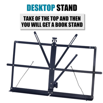 2-in-1 Folding Music Stand – Dual Use Portable Sheet Music & Desktop Book Stand, Lightweight and Adjustable