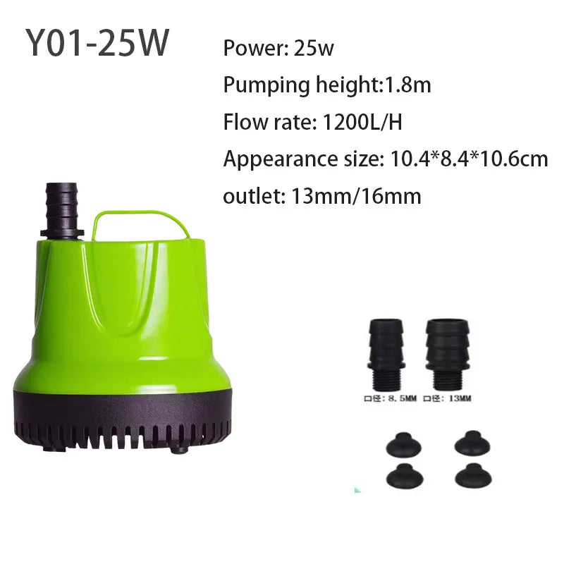 Submersible Water Pump – Ultra-Quiet for Fish Tanks, Ponds, Hydroponics, Fountains, 6W-100W, 110V-220V