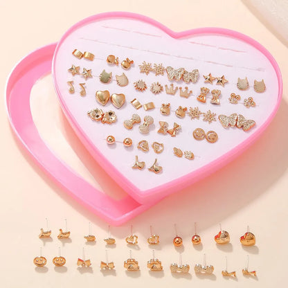 Random 36 Pairs/Lot Lovely Mini Earring Set - Cute Snowflakes, Cat, Butterfly Stud Earrings for Girls' Fashion Daily Ear Jewelry