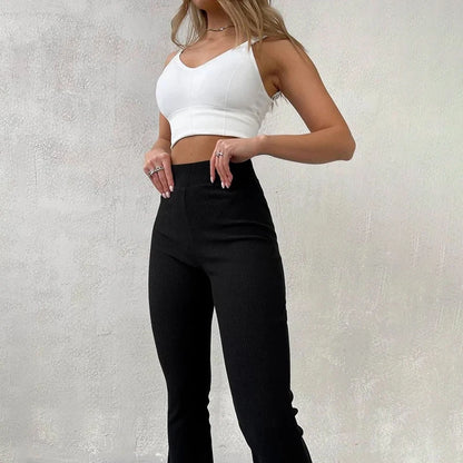 BUILDINGB Autumn High Waist Solid Trousers: Hip-Wrapping Elasticated Embossing for Versatile Daily Wear - Casual Women's Pants